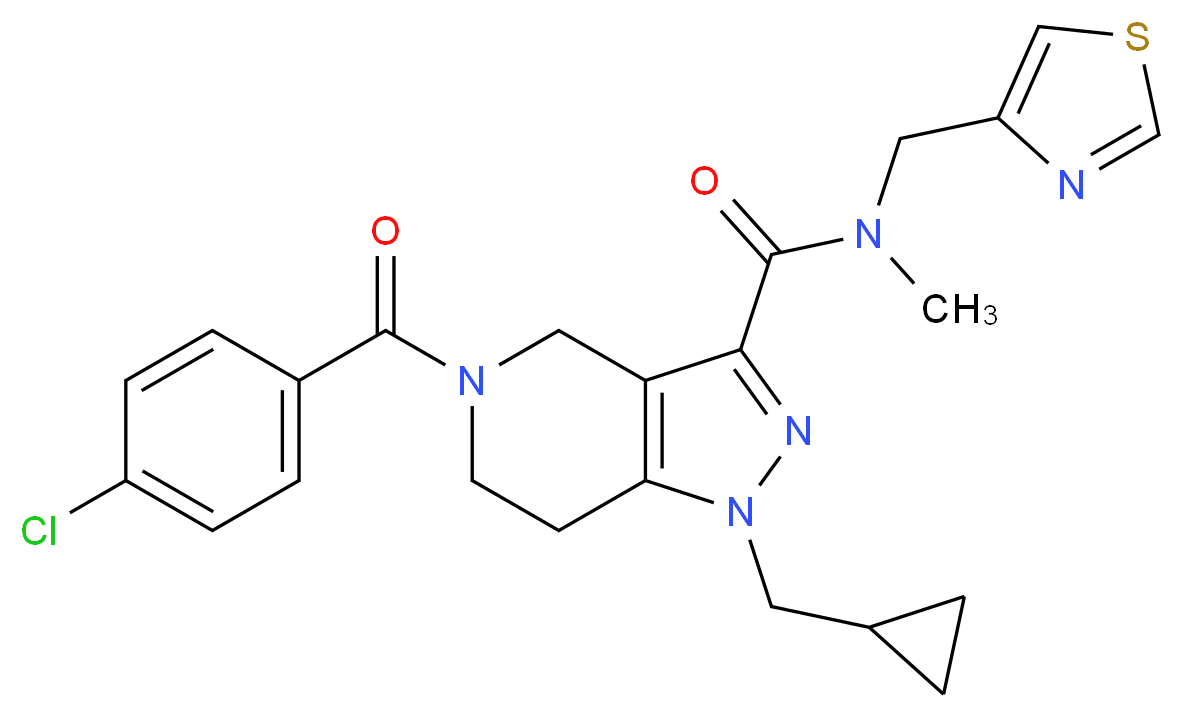 5-(4-chlorobenzoyl)-1-(cyclopropylmethyl)-N-methyl-N-(1,3-thiazol-4-ylmethyl)-4,5,6,7-tetrahydro-1H-pyrazolo[4,3-c]pyridine-3-carboxamide_分子结构_CAS_)
