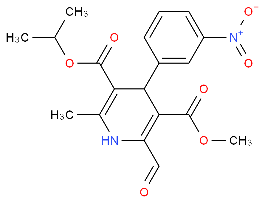 3-methyl 5-propan-2-yl 2-formyl-6-methyl-4-(3-nitrophenyl)-1,4-dihydropyridine-3,5-dicarboxylate_分子结构_CAS_75530-60-8