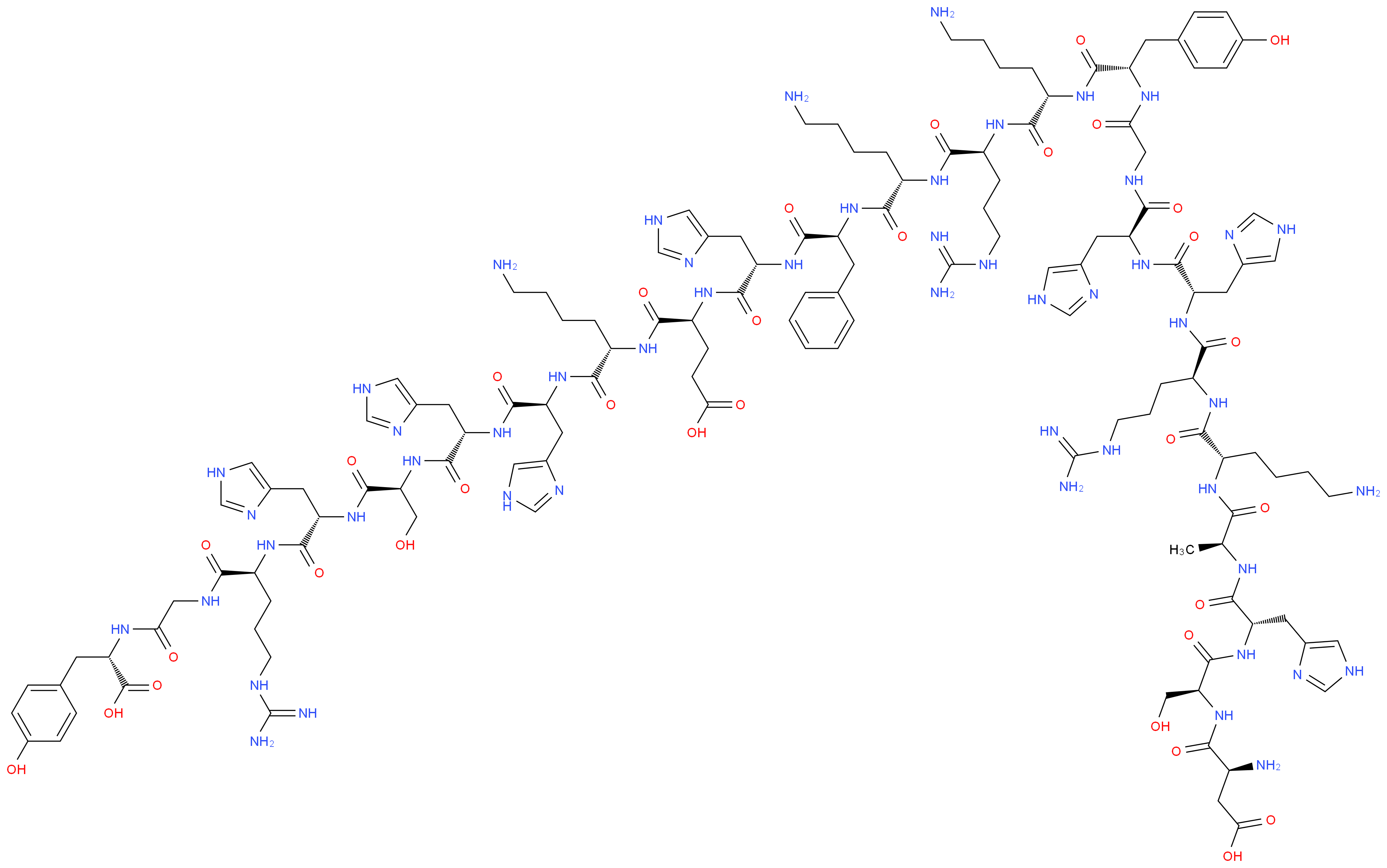 (4S)-4-{[(1S)-5-amino-1-{[(1S)-1-{[(1S)-1-{[(1S)-1-{[(1S)-1-{[(1S)-4-carbamimidamido-1-[({[(1S)-1-carboxy-2-(4-hydroxyphenyl)ethyl]carbamoyl}methyl)carbamoyl]butyl]carbamoyl}-2-(1H-imidazol-4-yl)ethyl]carbamoyl}-2-hydroxyethyl]carbamoyl}-2-(1H-imidazol-4-yl)ethyl]carbamoyl}-2-(1H-imidazol-4-yl)ethyl]carbamoyl}pentyl]carbamoyl}-4-[(2S)-2-[(2S)-2-[(2S)-6-amino-2-[(2S)-2-[(2S)-6-amino-2-[(2S)-2-{2-[(2S)-2-[(2S)-2-[(2S)-2-[(2S)-6-amino-2-[(2S)-2-[(2S)-2-[(2S)-2-[(2S)-2-amino-3-carboxypropanamido]-3-hydroxypropanamido]-3-(1H-imidazol-4-yl)propanamido]propanamido]hexanamido]-5-carbamimidamidopentanamido]-3-(1H-imidazol-4-yl)propanamido]-3-(1H-imidazol-4-yl)propanamido]acetamido}-3-(4-hydroxyphenyl)propanamido]hexanamido]-5-carbamimidamidopentanamido]hexanamido]-3-phenylpropanamido]-3-(1H-imidazol-4-yl)propanamido]butanoic acid_分子结构_CAS_104339-66-4