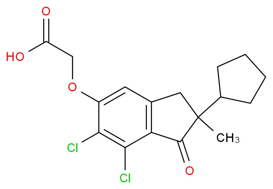 2-[(6,7-dichloro-2-cyclopentyl-2-methyl-1-oxo-2,3-dihydro-1H-inden-5-yl)oxy]acetic acid_分子结构_CAS_54197-31-8