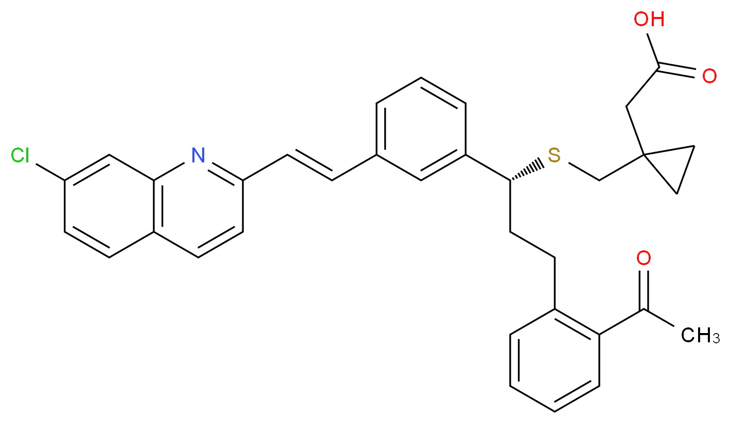 2-[1-({[(1R)-3-(2-acetylphenyl)-1-{3-[(E)-2-(7-chloroquinolin-2-yl)ethenyl]phenyl}propyl]sulfanyl}methyl)cyclopropyl]acetic acid_分子结构_CAS_937275-23-5