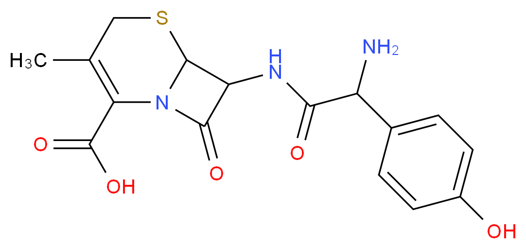 7-[2-amino-2-(4-hydroxyphenyl)acetamido]-3-methyl-8-oxo-5-thia-1-azabicyclo[4.2.0]oct-2-ene-2-carboxylic acid_分子结构_CAS_66592-87-8