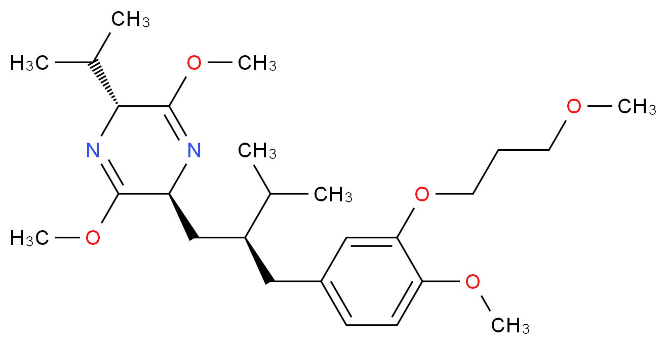 (2S,5R)-3,6-dimethoxy-2-[(2S)-2-{[4-methoxy-3-(3-methoxypropoxy)phenyl]methyl}-3-methylbutyl]-5-(propan-2-yl)-2,5-dihydropyrazine_分子结构_CAS_656241-17-7