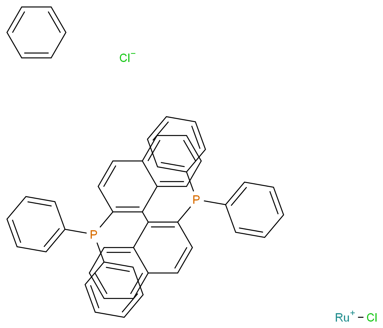 benzene chlororutheniumylium {1-[2-(diphenylphosphanyl)naphthalen-1-yl]naphthalen-2-yl}diphenylphosphane chloride_分子结构_CAS_126251-92-1