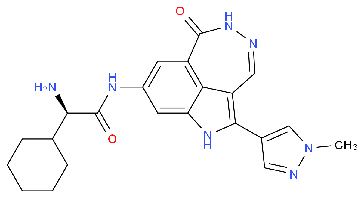 (2R)-2-amino-2-cyclohexyl-N-[2-(1-methyl-1H-pyrazol-4-yl)-9-oxo-3,10,11-triazatricyclo[6.4.1.0<sup>4</sup>,<sup>1</sup><sup>3</sup>]trideca-1,4,6,8(13),11-pentaen-6-yl]acetamide_分子结构_CAS_952021-60-2