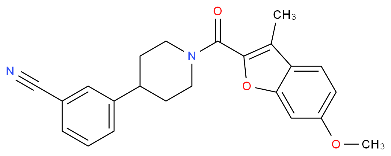3-{1-[(6-methoxy-3-methyl-1-benzofuran-2-yl)carbonyl]piperidin-4-yl}benzonitrile_分子结构_CAS_)