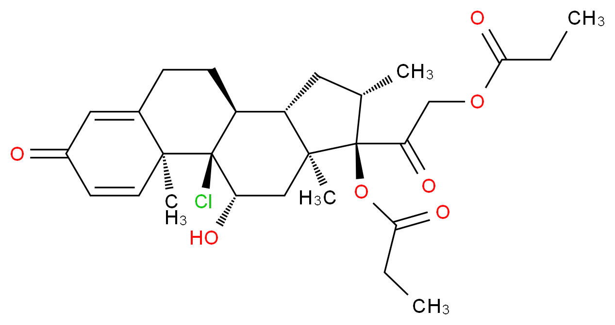 2-[(1R,2S,10S,11S,13S,14R,15S,17S)-1-chloro-17-hydroxy-2,13,15-trimethyl-5-oxo-14-(propanoyloxy)tetracyclo[8.7.0.0<sup>2</sup>,<sup>7</sup>.0<sup>1</sup><sup>1</sup>,<sup>1</sup><sup>5</sup>]heptadeca-3,6-dien-14-yl]-2-oxoethyl propanoate_分子结构_CAS_5534-09-8