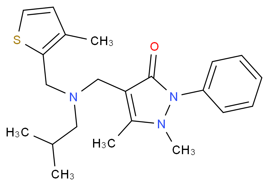 4-({isobutyl[(3-methyl-2-thienyl)methyl]amino}methyl)-1,5-dimethyl-2-phenyl-1,2-dihydro-3H-pyrazol-3-one_分子结构_CAS_)