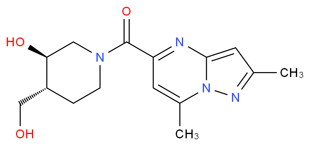(3R*,4R*)-1-[(2,7-dimethylpyrazolo[1,5-a]pyrimidin-5-yl)carbonyl]-4-(hydroxymethyl)-3-piperidinol_分子结构_CAS_)