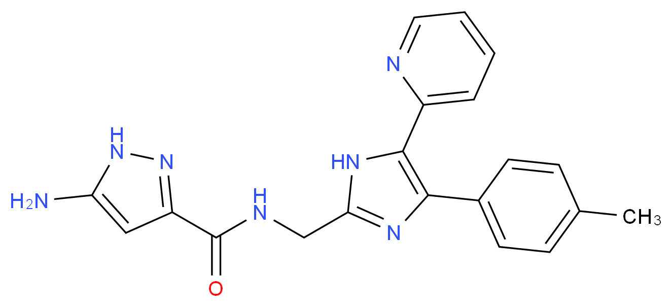 5-amino-N-{[4-(4-methylphenyl)-5-pyridin-2-yl-1H-imidazol-2-yl]methyl}-1H-pyrazole-3-carboxamide_分子结构_CAS_)