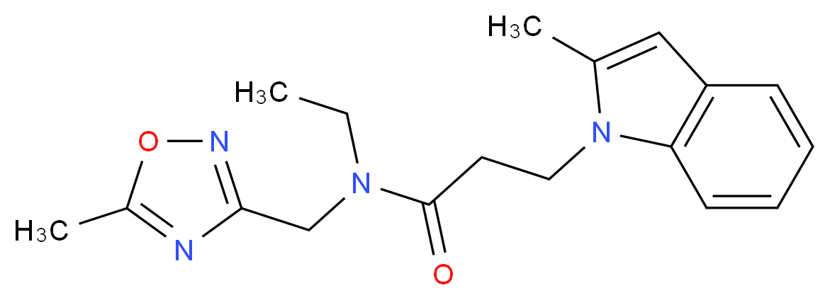 N-ethyl-3-(2-methyl-1H-indol-1-yl)-N-[(5-methyl-1,2,4-oxadiazol-3-yl)methyl]propanamide_分子结构_CAS_)