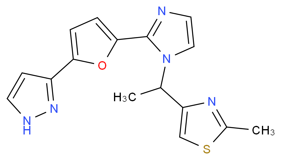 2-methyl-4-(1-{2-[5-(1H-pyrazol-3-yl)-2-furyl]-1H-imidazol-1-yl}ethyl)-1,3-thiazole_分子结构_CAS_)