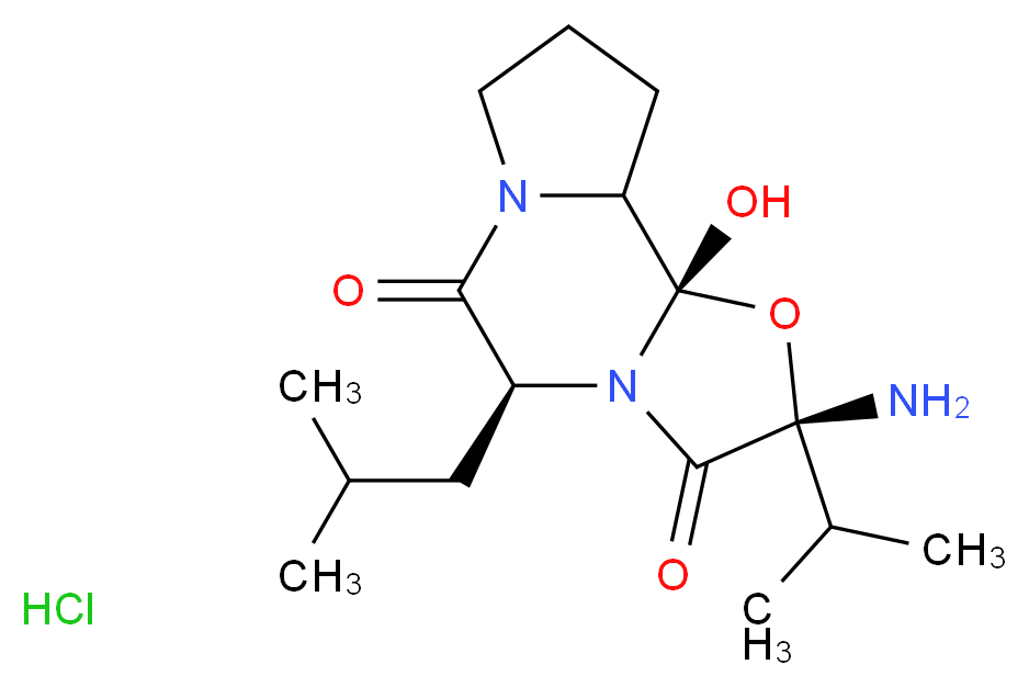 2β-Amino-9,10,10aα,10b-tetrahydro-10bβ-hydroxy-5β-isobutyl-2-isopropyl-8H-Oxazolo[3,2-a]pyrrolo[2,1-c]pyrazine-3,6(2H,5H)-dione Hydrochloride Salt_分子结构_CAS_24177-10-4)