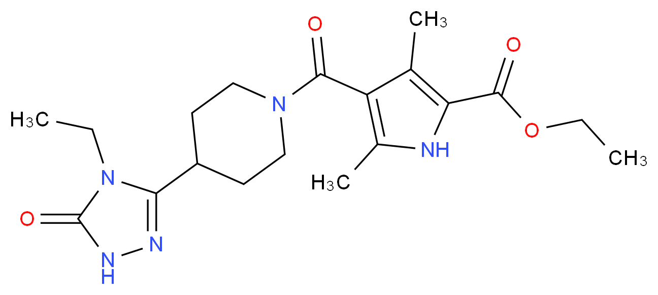 ethyl 4-{[4-(4-ethyl-5-oxo-4,5-dihydro-1H-1,2,4-triazol-3-yl)piperidin-1-yl]carbonyl}-3,5-dimethyl-1H-pyrrole-2-carboxylate_分子结构_CAS_)
