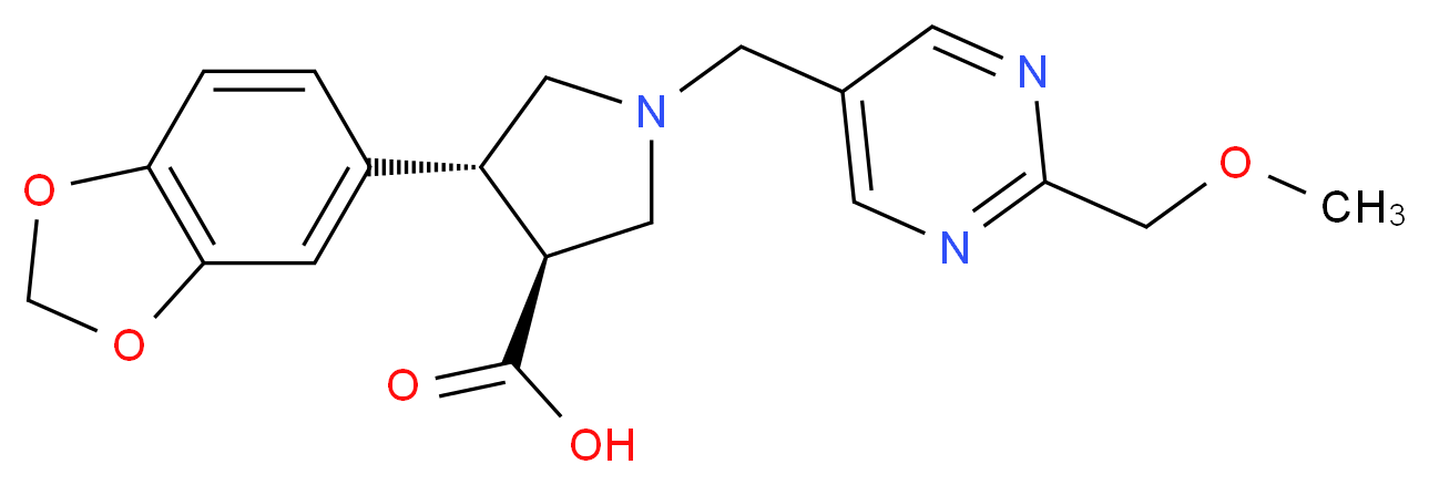 (3S*,4R*)-4-(1,3-benzodioxol-5-yl)-1-{[2-(methoxymethyl)pyrimidin-5-yl]methyl}pyrrolidine-3-carboxylic acid_分子结构_CAS_)