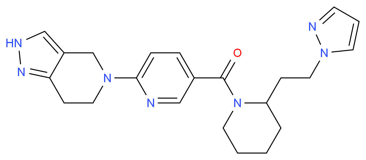 5-[5-({2-[2-(1H-pyrazol-1-yl)ethyl]piperidin-1-yl}carbonyl)pyridin-2-yl]-4,5,6,7-tetrahydro-2H-pyrazolo[4,3-c]pyridine_分子结构_CAS_)