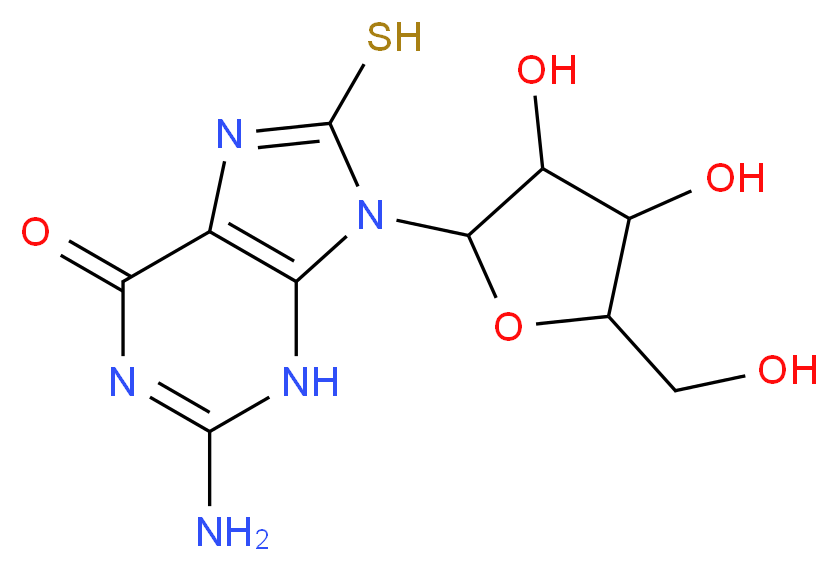 2-amino-9-[3,4-dihydroxy-5-(hydroxymethyl)oxolan-2-yl]-8-sulfanyl-6,9-dihydro-3H-purin-6-one_分子结构_CAS_26001-38-7