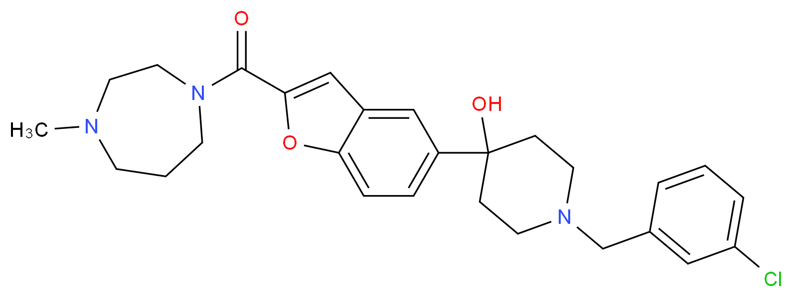 1-(3-chlorobenzyl)-4-{2-[(4-methyl-1,4-diazepan-1-yl)carbonyl]-1-benzofuran-5-yl}-4-piperidinol_分子结构_CAS_)