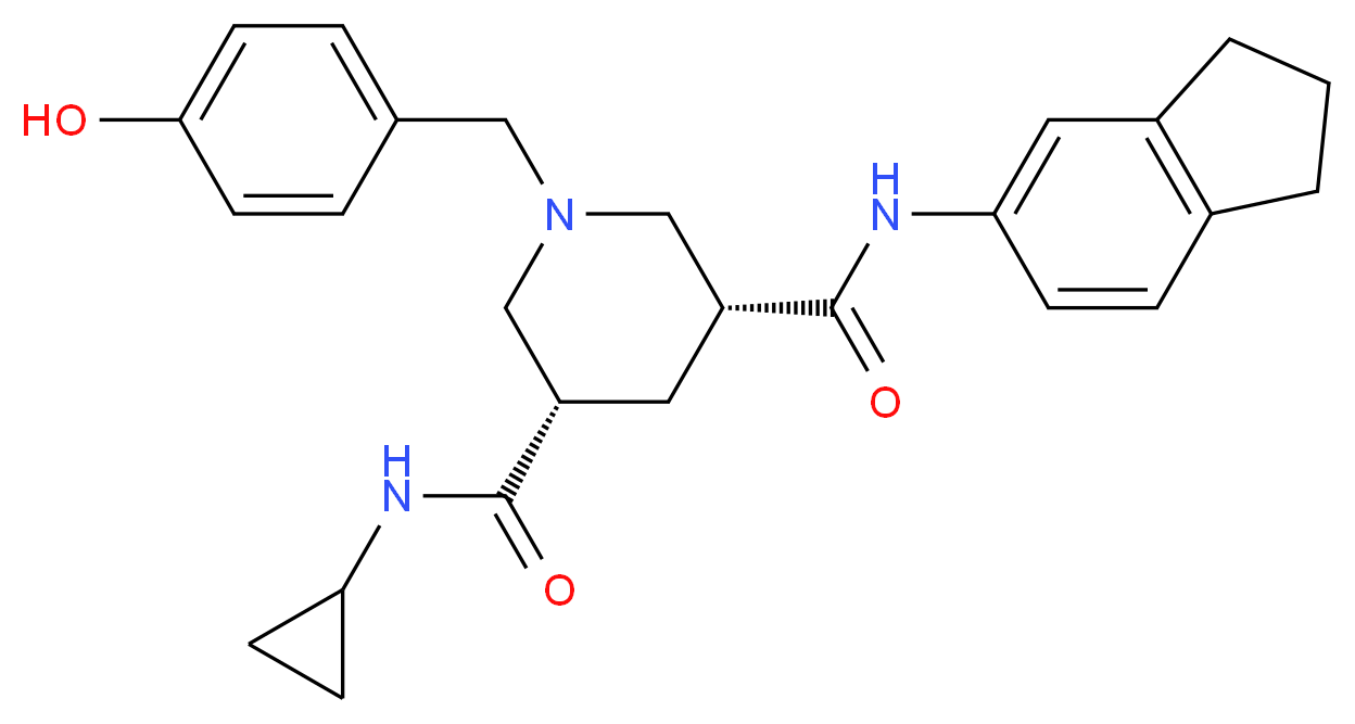 (3S,5R)-N-cyclopropyl-N'-(2,3-dihydro-1H-inden-5-yl)-1-(4-hydroxybenzyl)-3,5-piperidinedicarboxamide_分子结构_CAS_)