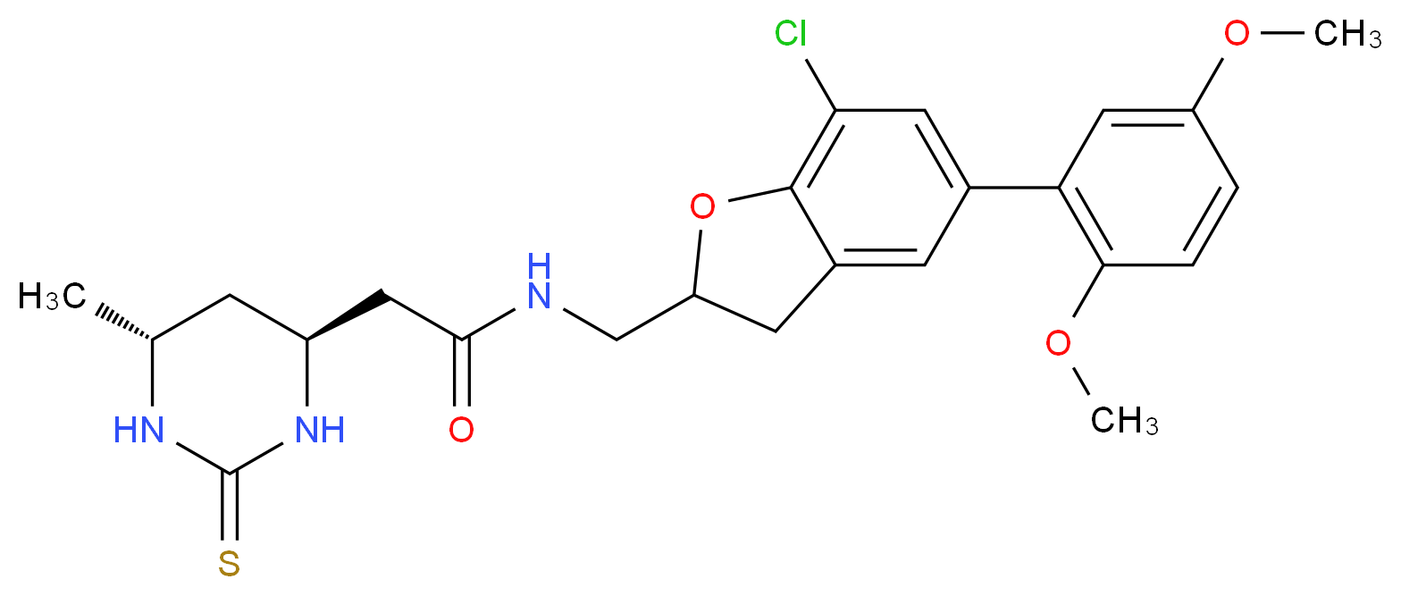 N-{[7-chloro-5-(2,5-dimethoxyphenyl)-2,3-dihydro-1-benzofuran-2-yl]methyl}-2-[(4S*,6R*)-6-methyl-2-thioxohexahydro-4-pyrimidinyl]acetamide_分子结构_CAS_)