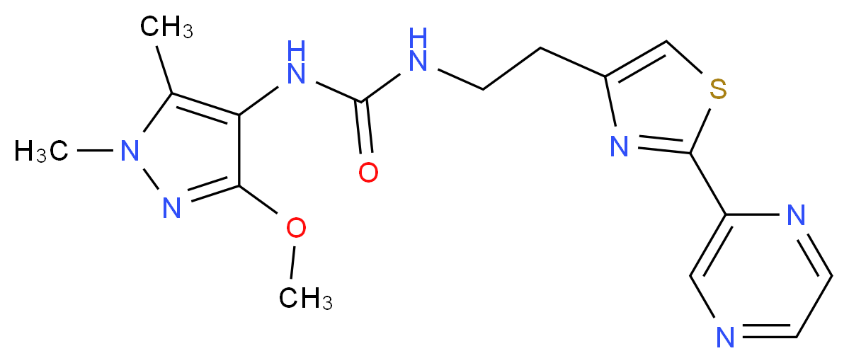 N-(3-methoxy-1,5-dimethyl-1H-pyrazol-4-yl)-N'-[2-(2-pyrazin-2-yl-1,3-thiazol-4-yl)ethyl]urea_分子结构_CAS_)