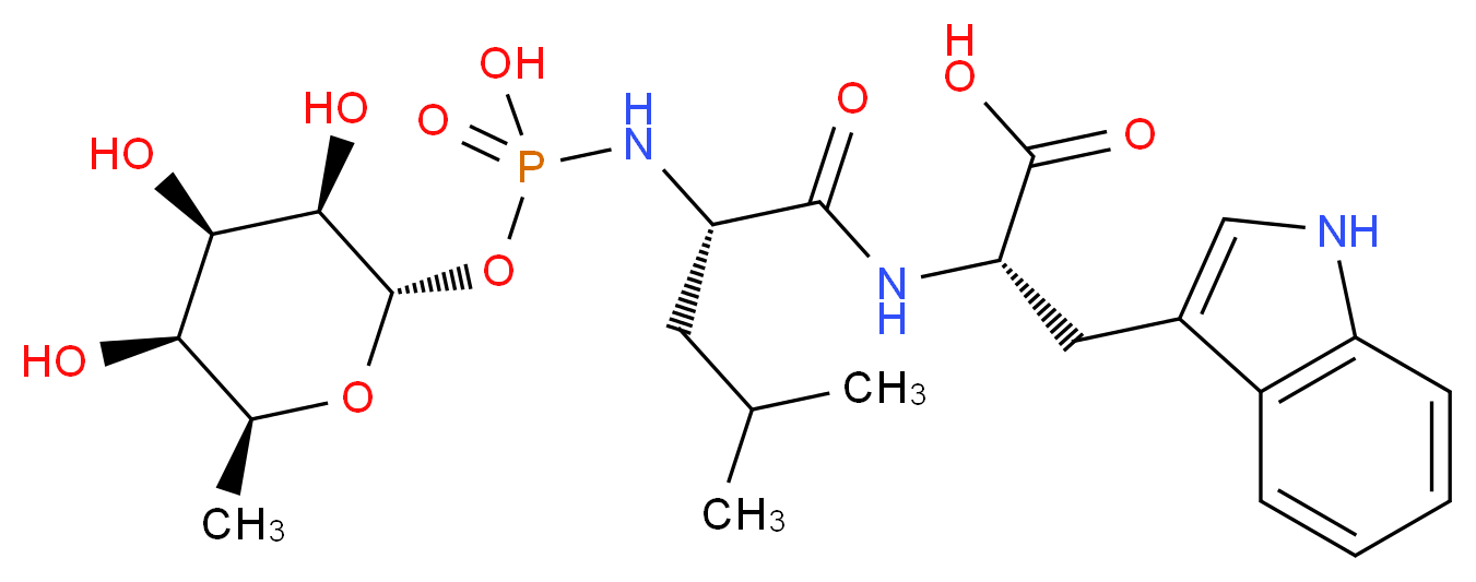 (2S)-2-[(2S)-2-{[hydroxy({[(2S,3R,4R,5S,6S)-3,4,5-trihydroxy-6-methyloxan-2-yl]oxy})phosphoryl]amino}-4-methylpentanamido]-3-(1H-indol-3-yl)propanoic acid_分子结构_CAS_84235-60-9