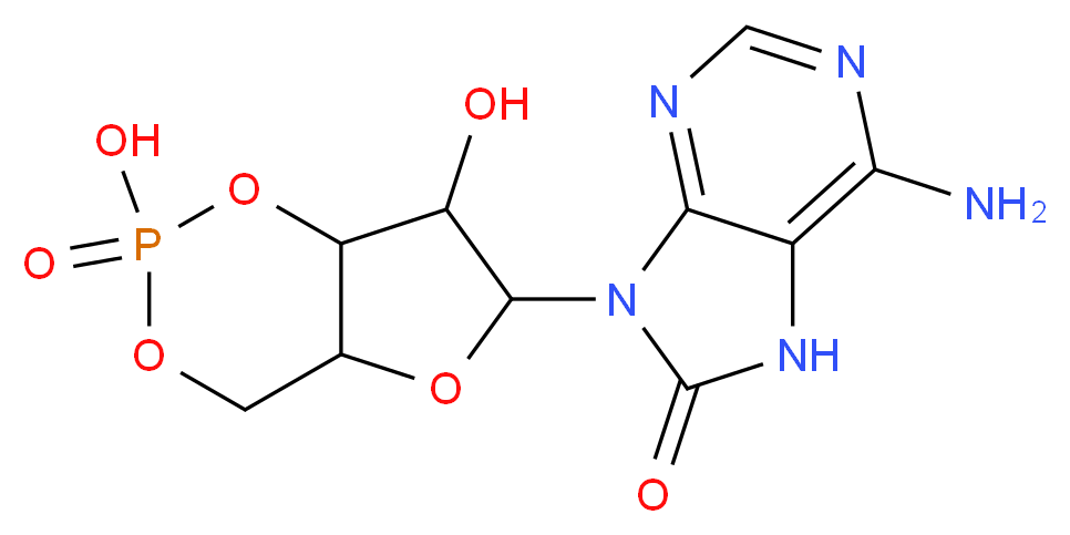 6-amino-9-{2,7-dihydroxy-2-oxo-hexahydro-1,3,5,2λ<sup>5</sup>-furo[3,2-d][1,3,2λ<sup>5</sup>]dioxaphosphinin-6-yl}-8,9-dihydro-7H-purin-8-one_分子结构_CAS_31356-95-3