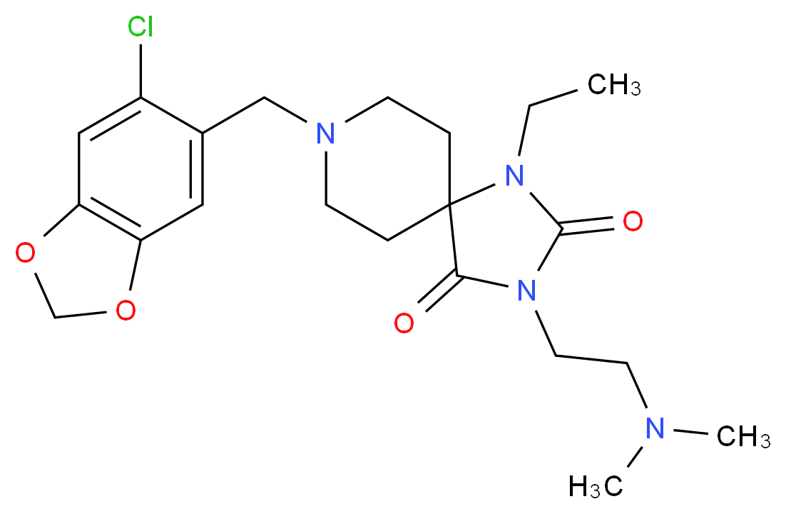 8-[(6-chloro-1,3-benzodioxol-5-yl)methyl]-3-[2-(dimethylamino)ethyl]-1-ethyl-1,3,8-triazaspiro[4.5]decane-2,4-dione_分子结构_CAS_)