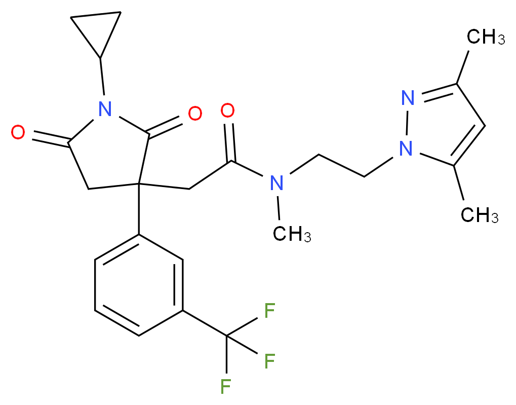 2-{1-cyclopropyl-2,5-dioxo-3-[3-(trifluoromethyl)phenyl]-3-pyrrolidinyl}-N-[2-(3,5-dimethyl-1H-pyrazol-1-yl)ethyl]-N-methylacetamide_分子结构_CAS_)