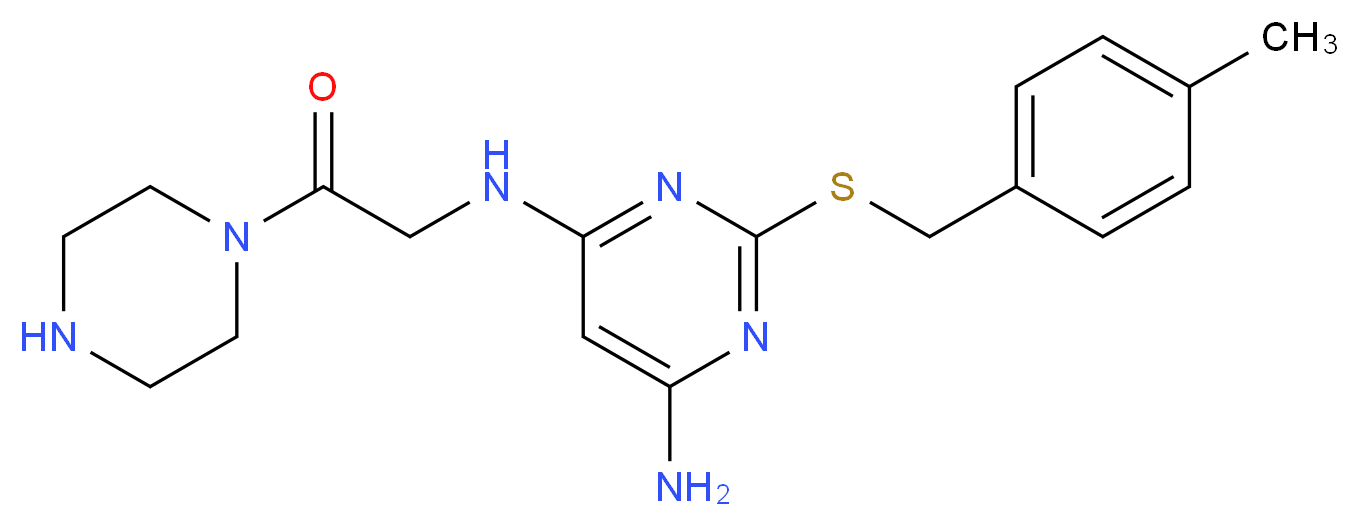 2-[(4-methylbenzyl)thio]-N-(2-oxo-2-piperazin-1-ylethyl)pyrimidine-4,6-diamine_分子结构_CAS_)