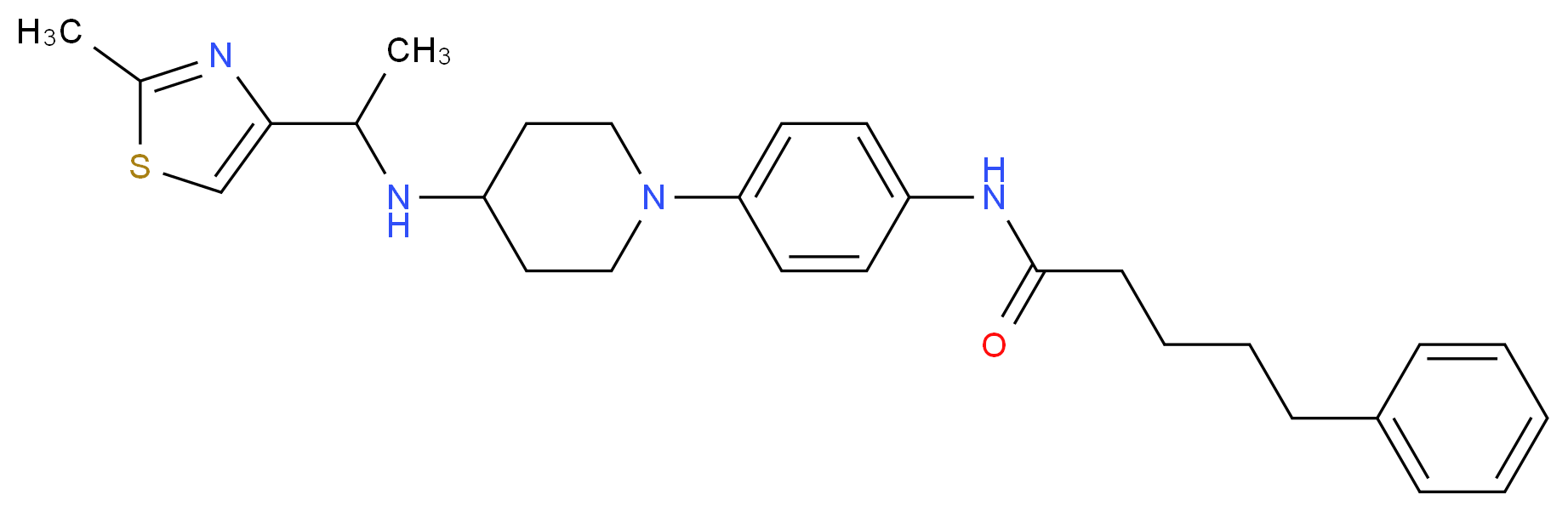 N-[4-(4-{[1-(2-methyl-1,3-thiazol-4-yl)ethyl]amino}-1-piperidinyl)phenyl]-5-phenylpentanamide_分子结构_CAS_)