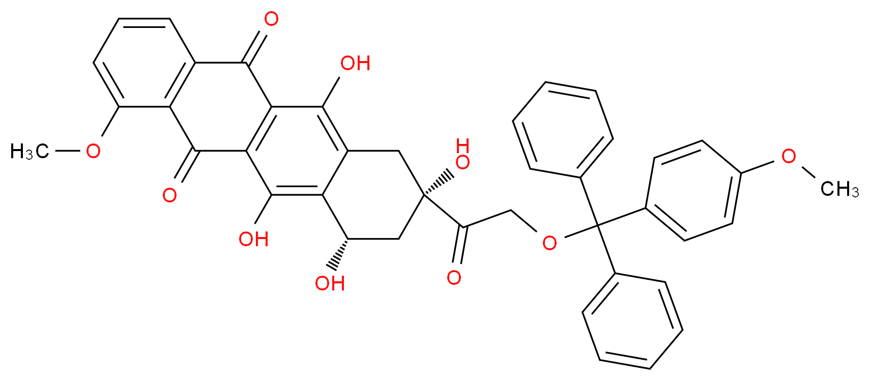 (8S,10S)-6,8,10,11-tetrahydroxy-1-methoxy-8-{2-[(4-methoxyphenyl)diphenylmethoxy]acetyl}-5,7,8,9,10,12-hexahydrotetracene-5,12-dione_分子结构_CAS_59326-04-4