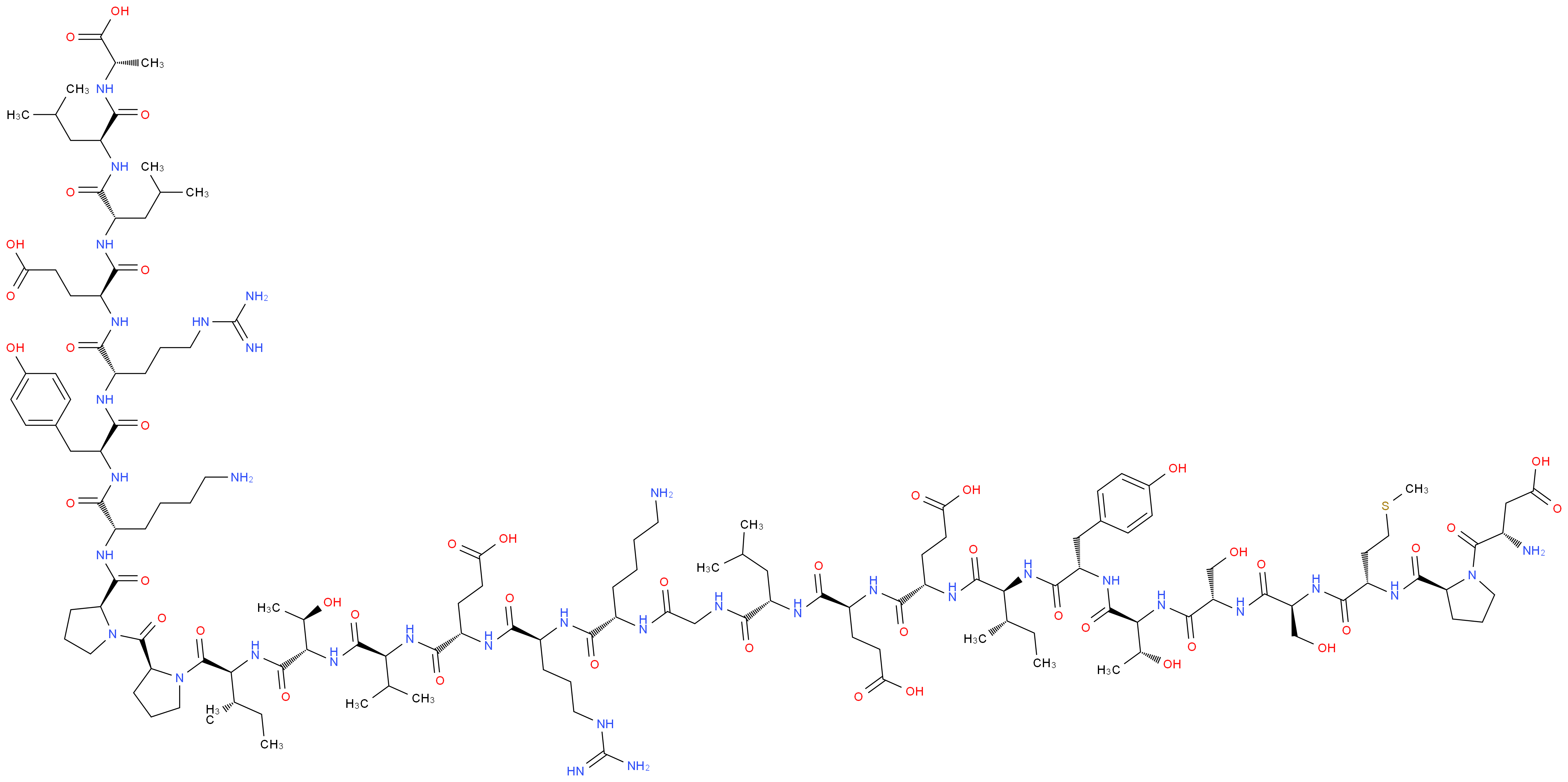 (4S)-4-{[(1S)-1-{[(1S)-1-[({[(1S)-5-amino-1-{[(1S)-1-{[(1S)-1-{[(1S)-1-{[(1S,2R)-1-{[(2S,3S)-1-[(2S)-2-[(2S)-2-{[(1S)-5-amino-1-{[(1S)-1-{[(1S)-4-carbamimidamido-1-{[(1S)-3-carboxy-1-{[(1S)-1-{[(1S)-1-{[(1S)-1-carboxyethyl]carbamoyl}-3-methylbutyl]carbamoyl}-3-methylbutyl]carbamoyl}propyl]carbamoyl}butyl]carbamoyl}-2-(4-hydroxyphenyl)ethyl]carbamoyl}pentyl]carbamoyl}pyrrolidine-1-carbonyl]pyrrolidin-1-yl]-3-methyl-1-oxopentan-2-yl]carbamoyl}-2-hydroxypropyl]carbamoyl}-2-methylpropyl]carbamoyl}-3-carboxypropyl]carbamoyl}-4-carbamimidamidobutyl]carbamoyl}pentyl]carbamoyl}methyl)carbamoyl]-3-methylbutyl]carbamoyl}-3-carboxypropyl]carbamoyl}-4-[(2S,3S)-2-[(2S)-2-[(2S,3R)-2-[(2S)-2-[(2S)-2-[(2S)-2-{[(2S)-1-[(2S)-2-amino-3-carboxypropanoyl]pyrrolidin-2-yl]formamido}-4-(methylsulfanyl)butanamido]-3-hydroxypropanamido]-3-hydroxypropanamido]-3-hydroxybutanamido]-3-(4-hydroxyphenyl)propanamido]-3-methylpentanamido]butanoic acid_分子结构_CAS_128578-18-7