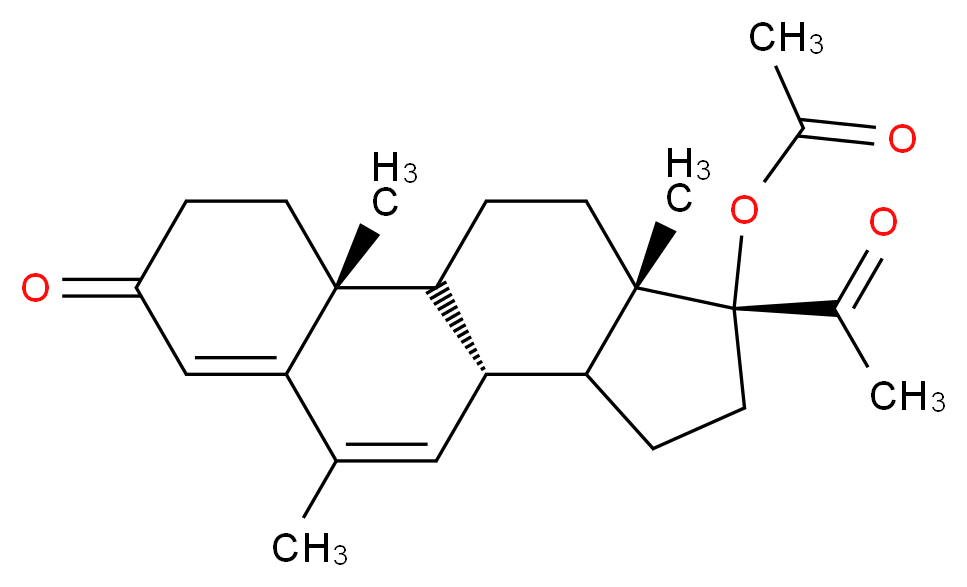 (2R,10R,14R,15S)-14-acetyl-2,8,15-trimethyl-5-oxotetracyclo[8.7.0.0<sup>2</sup>,<sup>7</sup>.0<sup>1</sup><sup>1</sup>,<sup>1</sup><sup>5</sup>]heptadeca-6,8-dien-14-yl acetate_分子结构_CAS_595-33-5