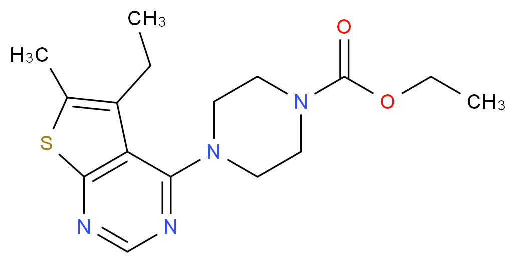 ethyl 4-(5-ethyl-6-methylthieno[2,3-d]pyrimidin-4-yl)piperazine-1-carboxylate_分子结构_CAS_)