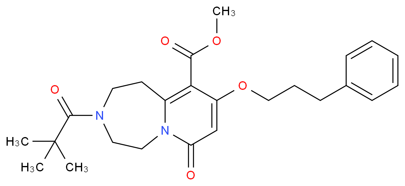 methyl 3-(2,2-dimethylpropanoyl)-7-oxo-9-(3-phenylpropoxy)-1,2,3,4,5,7-hexahydropyrido[1,2-d][1,4]diazepine-10-carboxylate_分子结构_CAS_)