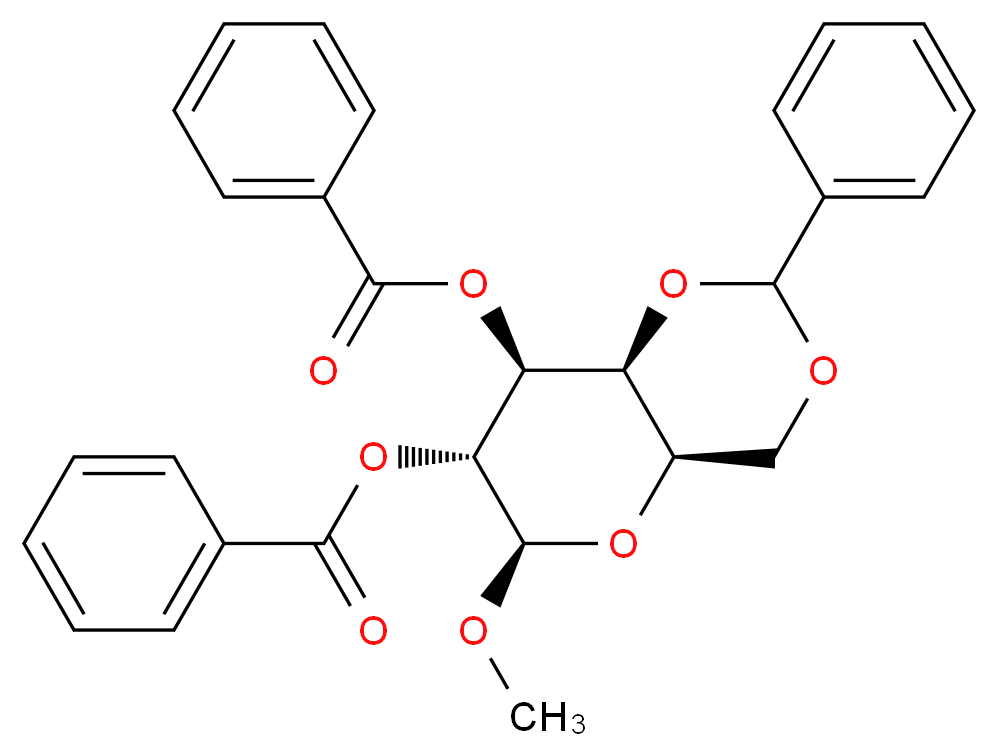 (4aR,6R,7R,8S,8aS)-7-(benzoyloxy)-6-methoxy-2-phenyl-hexahydro-2H-pyrano[3,2-d][1,3]dioxin-8-yl benzoate_分子结构_CAS_53598-03-1