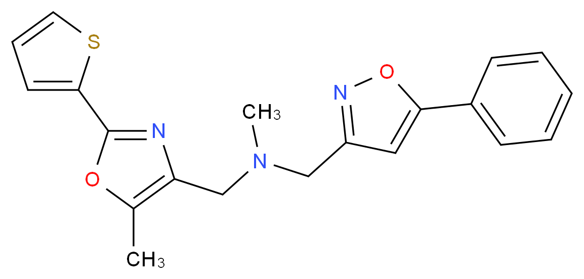 N-methyl-1-[5-methyl-2-(2-thienyl)-1,3-oxazol-4-yl]-N-[(5-phenyl-3-isoxazolyl)methyl]methanamine_分子结构_CAS_)