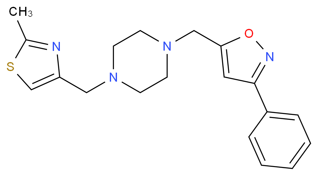 1-[(2-methyl-1,3-thiazol-4-yl)methyl]-4-[(3-phenylisoxazol-5-yl)methyl]piperazine_分子结构_CAS_)