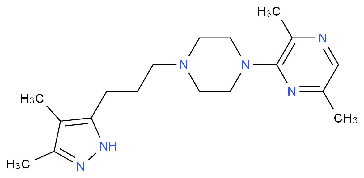 3-{4-[3-(3,4-dimethyl-1H-pyrazol-5-yl)propyl]-1-piperazinyl}-2,5-dimethylpyrazine_分子结构_CAS_)