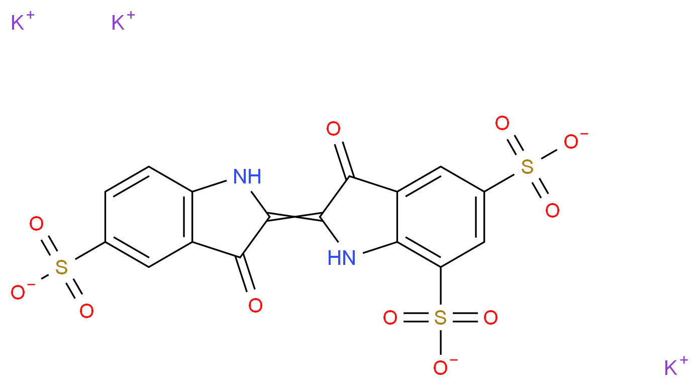 tripotassium 3-oxo-2-(3-oxo-5-sulfonato-2,3-dihydro-1H-indol-2-ylidene)-2,3-dihydro-1H-indole-5,7-disulfonate_分子结构_CAS_67627-18-3