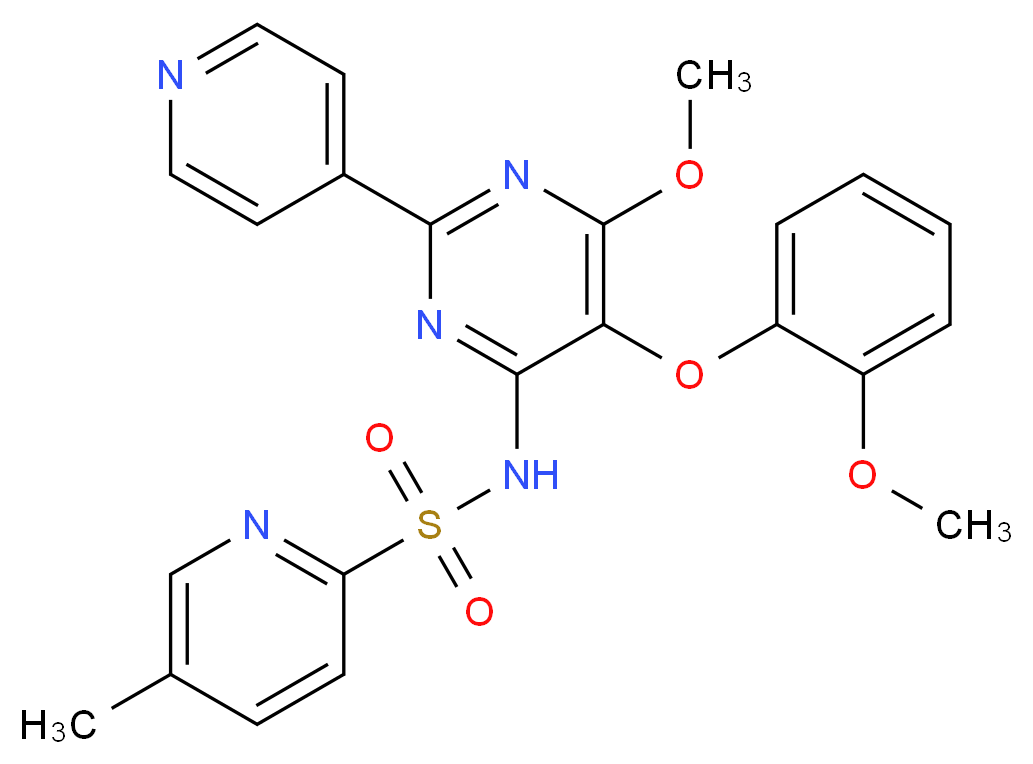 N-[6-methoxy-5-(2-methoxyphenoxy)-2-(pyridin-4-yl)pyrimidin-4-yl]-5-methylpyridine-2-sulfonamide_分子结构_CAS_290815-26-8