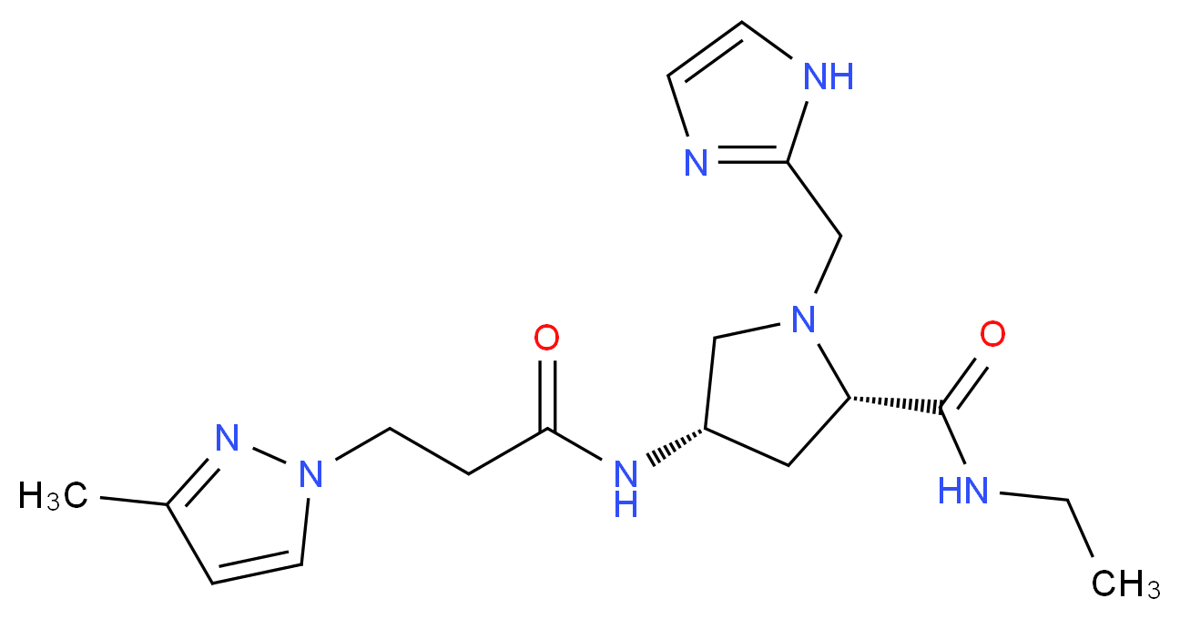 (4S)-N-ethyl-1-(1H-imidazol-2-ylmethyl)-4-{[3-(3-methyl-1H-pyrazol-1-yl)propanoyl]amino}-L-prolinamide_分子结构_CAS_)