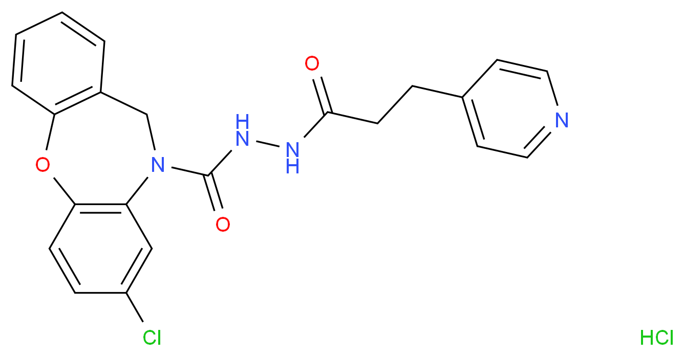 N'-{6-chloro-2-oxa-9-azatricyclo[9.4.0.0<sup>3</sup>,<sup>8</sup>]pentadeca-1(11),3(8),4,6,12,14-hexaene-9-carbonyl}-3-(pyridin-4-yl)propanehydrazide hydrochloride_分子结构_CAS_146033-02-5