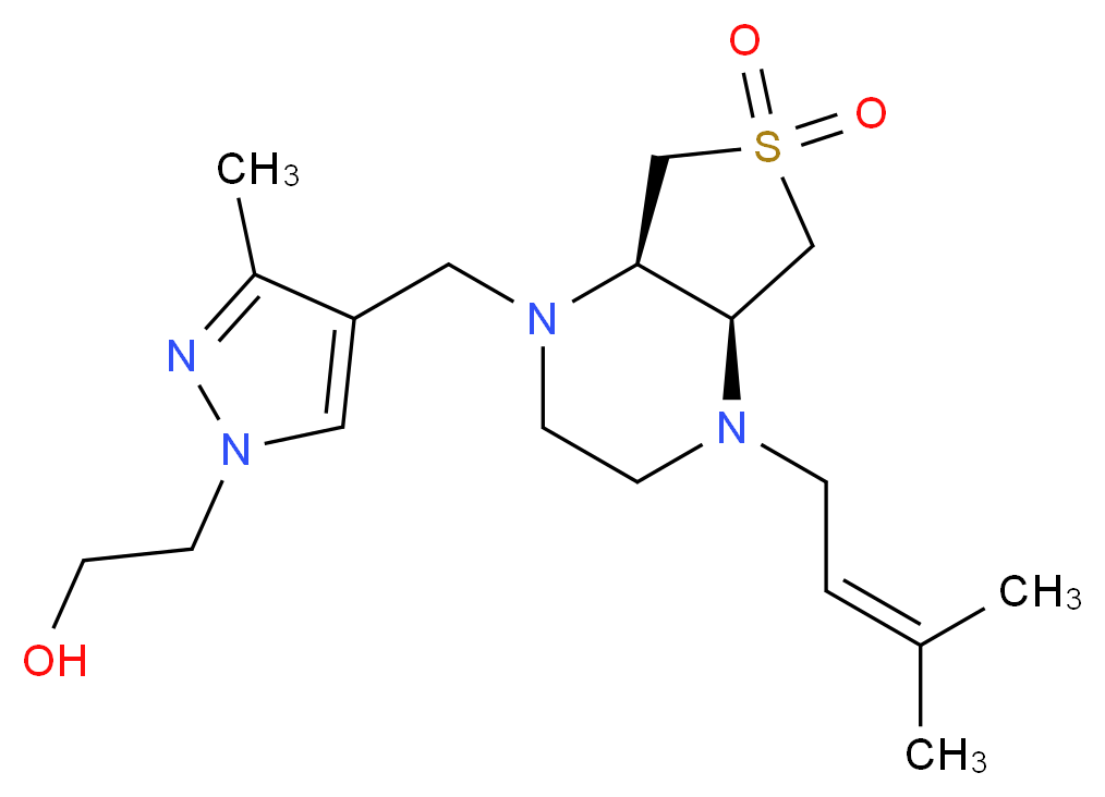 2-(3-methyl-4-{[(4aS*,7aR*)-4-(3-methyl-2-buten-1-yl)-6,6-dioxidohexahydrothieno[3,4-b]pyrazin-1(2H)-yl]methyl}-1H-pyrazol-1-yl)ethanol_分子结构_CAS_)