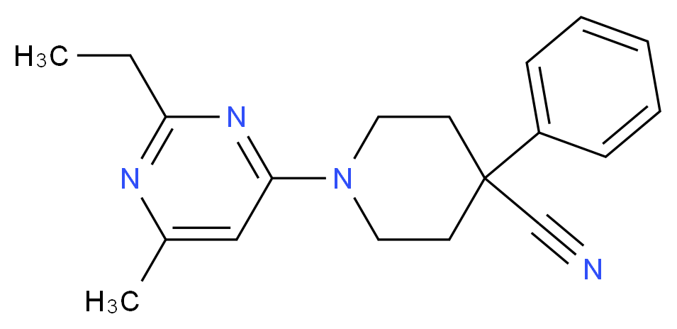1-(2-ethyl-6-methylpyrimidin-4-yl)-4-phenylpiperidine-4-carbonitrile_分子结构_CAS_)