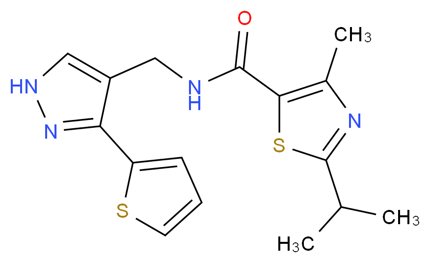 2-isopropyl-4-methyl-N-{[3-(2-thienyl)-1H-pyrazol-4-yl]methyl}-1,3-thiazole-5-carboxamide_分子结构_CAS_)