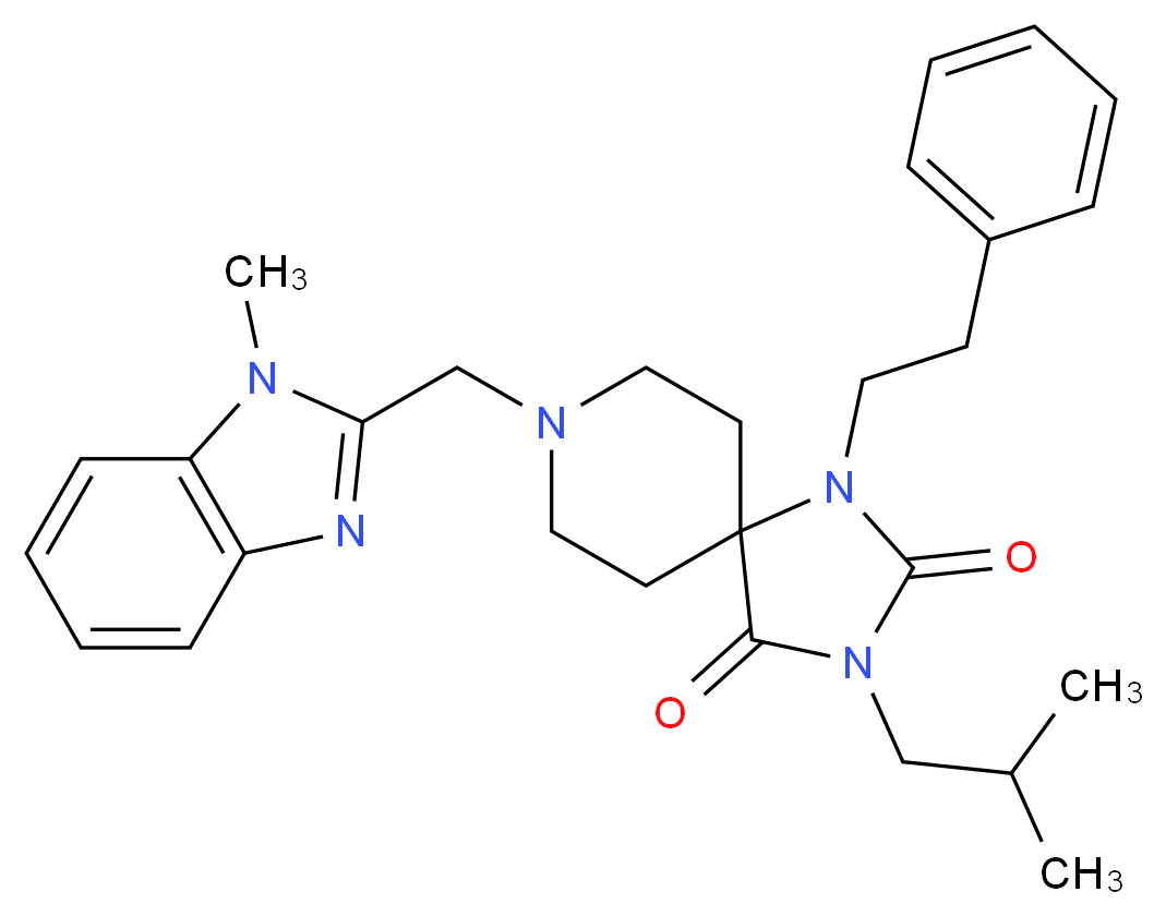 3-isobutyl-8-[(1-methyl-1H-benzimidazol-2-yl)methyl]-1-(2-phenylethyl)-1,3,8-triazaspiro[4.5]decane-2,4-dione_分子结构_CAS_)