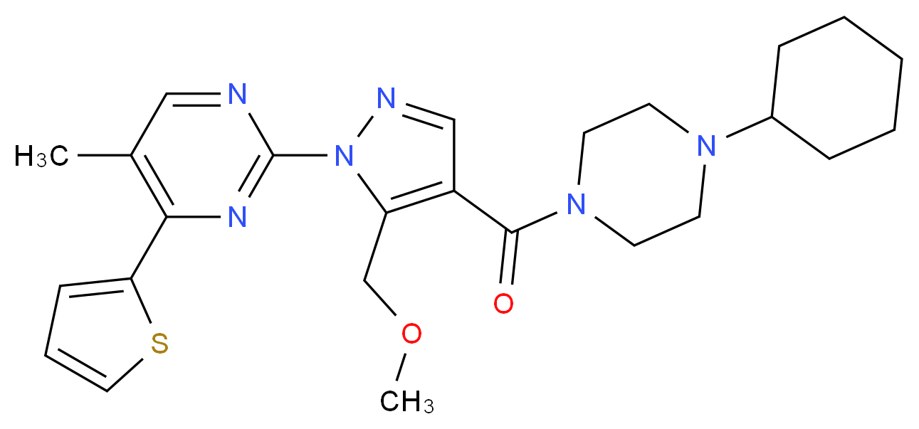 2-[4-[(4-cyclohexyl-1-piperazinyl)carbonyl]-5-(methoxymethyl)-1H-pyrazol-1-yl]-5-methyl-4-(2-thienyl)pyrimidine_分子结构_CAS_)