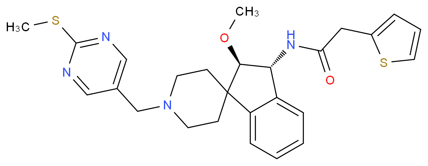 N-((2R*,3R*)-2-methoxy-1'-{[2-(methylthio)-5-pyrimidinyl]methyl}-2,3-dihydrospiro[indene-1,4'-piperidin]-3-yl)-2-(2-thienyl)acetamide_分子结构_CAS_)